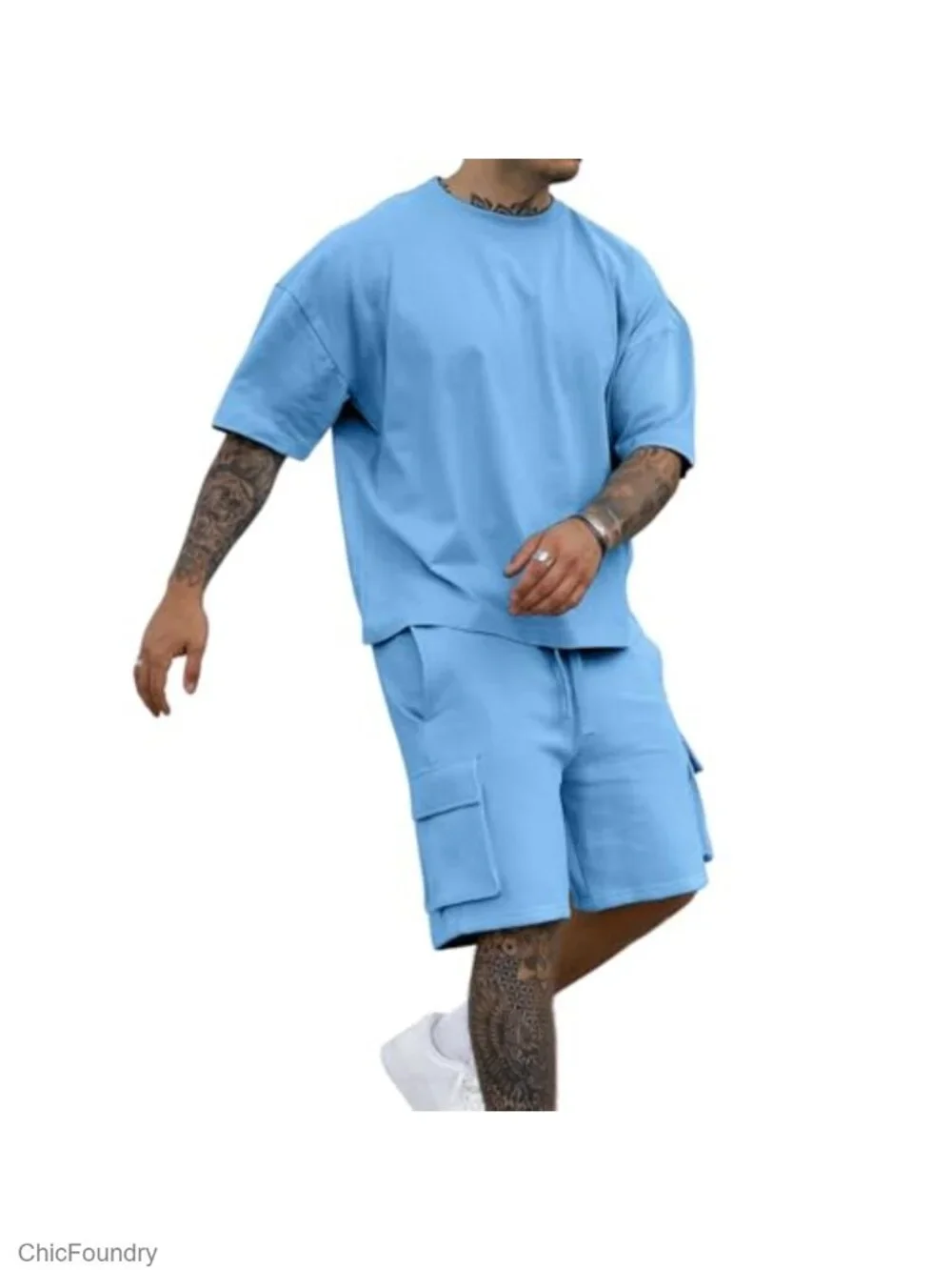 Men's 2 Piece Short Set Cargo Tracksuit Athletic Summer Outfit